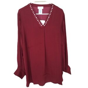 Carmen Marc Valvo Sateen Studded Top Plus Size 2X Long Sleeve Elegant Career NEW